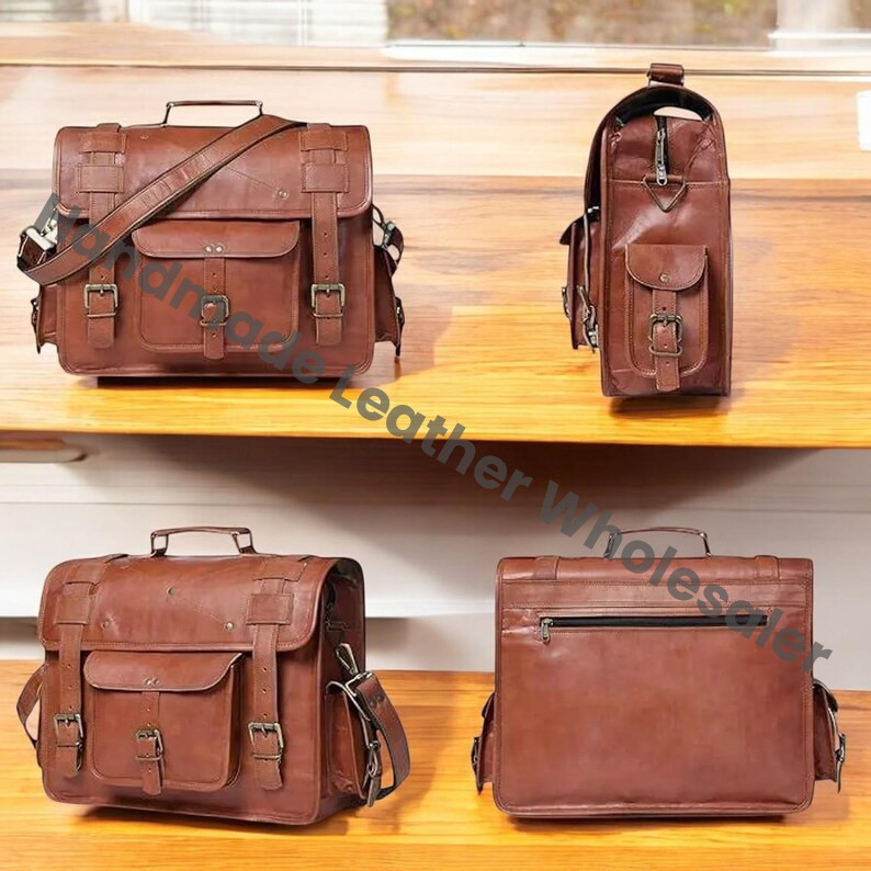 Handmade Leather Messenger Bag, Personalized Laptop Briefcase