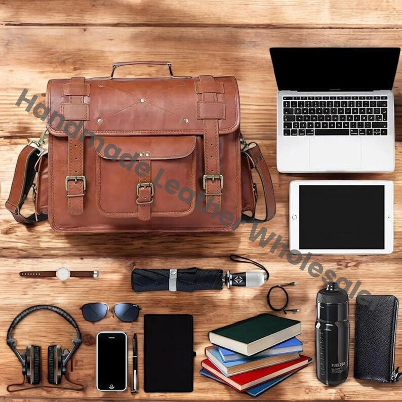 Handmade Leather Messenger Bag, Personalized Laptop Briefcase