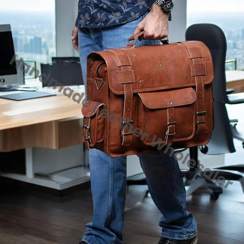 Handmade Leather Messenger Bag, Personalized Laptop Briefcase