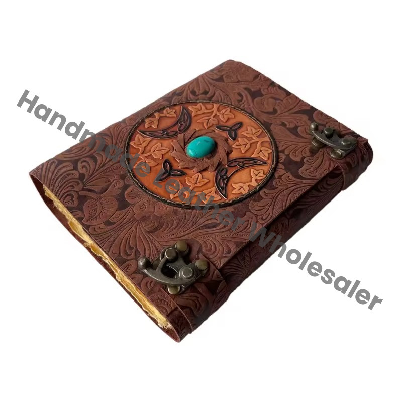 Handmade Leather Notebook Journals Writing Books Diary Flower Sun Moon Vintage High Quality Gift Custom Sketchbook