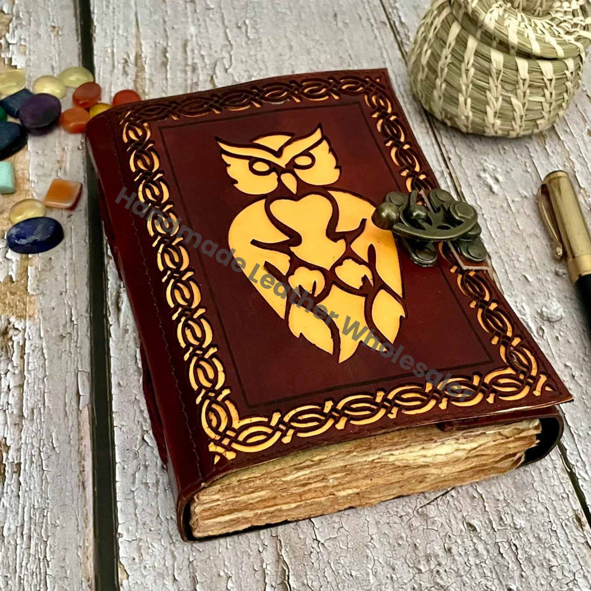 Handmade Leather Owl Journal: Embossed Writing Notebook (7x5 Inches)