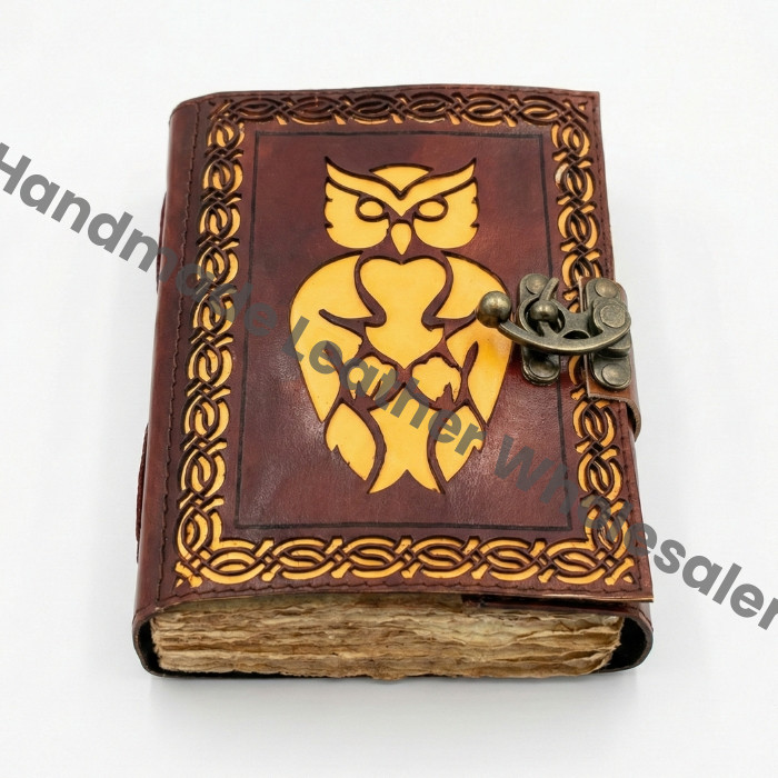 Handmade Leather Owl Journal: Embossed Writing Notebook