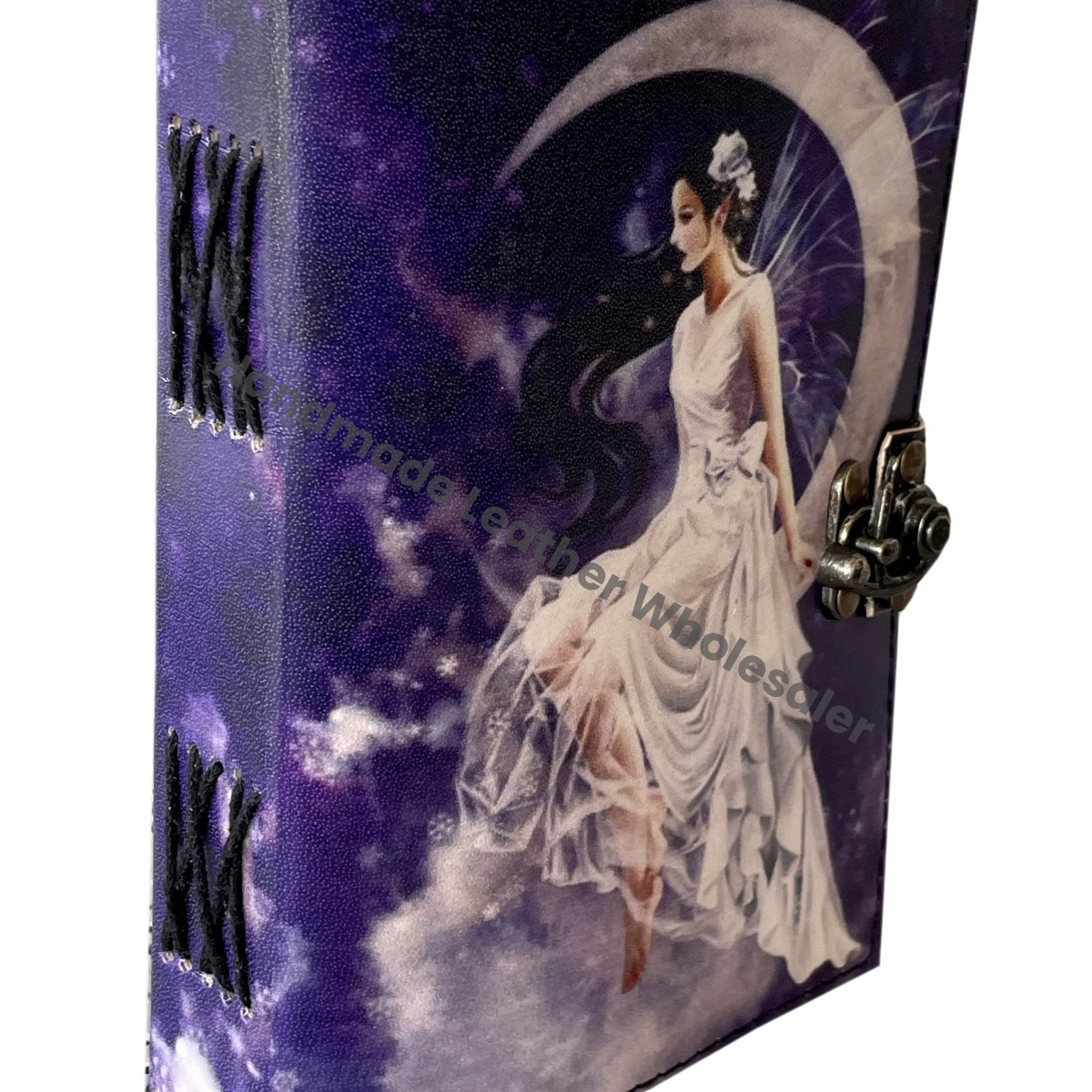 Handmade Leather Print Journal Vintage Fairy of Moon Design Deckle Edge A4 Paper Notebook & Sketchbook
