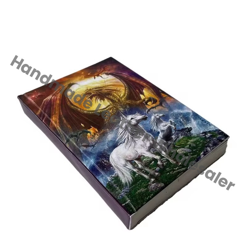 Handmade Leather Printed Journal Unicorn & Dragon Design Cardboard Cotton White Paper Notebook Sketchbook Drawing Planner Diary