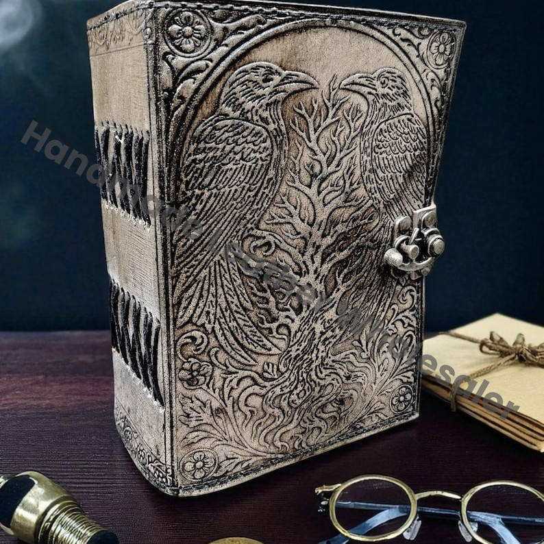Handmade Leather Raven Journal | Celtic Tree of Life Grimoire