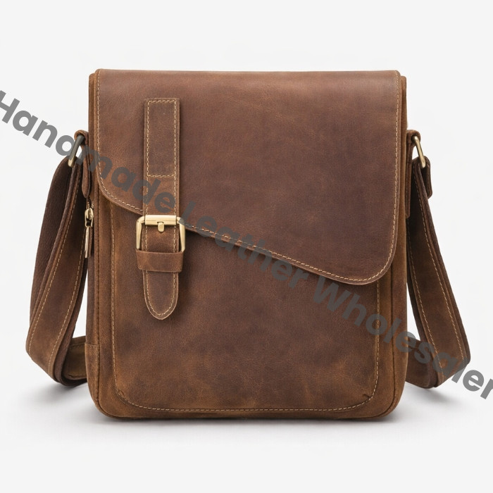 Handmade Leather Satchel: Tablet Crossbody Messenger Bag