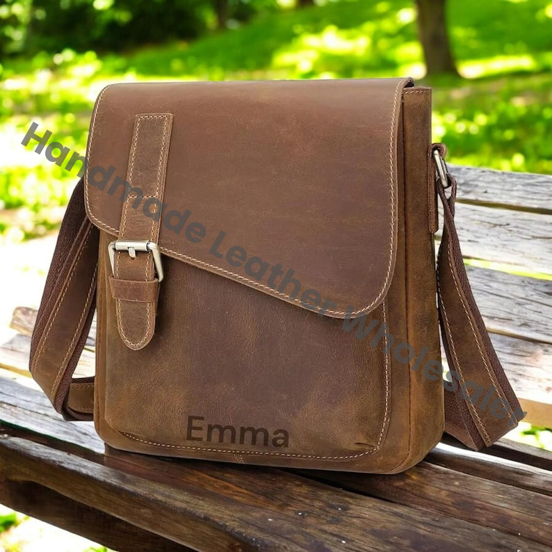 Handmade Leather Satchel: Tablet Crossbody Messenger Bag
