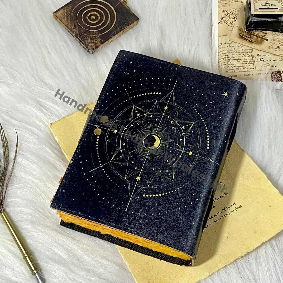 Handmade Leather Spell Book: Witch Journal Grimoire with Deckle Edge Paper