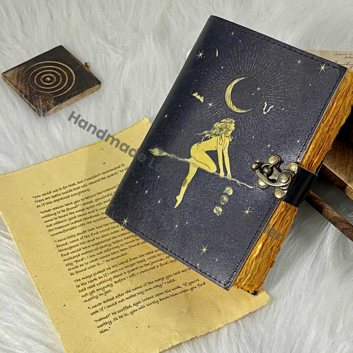 Handmade Leather Spell Book: Witch Journal Grimoire with Deckle Edge Paper
