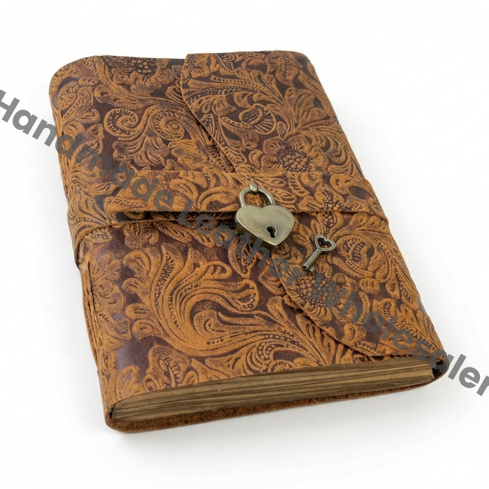 Handmade Leather Travel Journal with Vintage Paper – Spell Book of Shadows Antique Lock Notebook for Writing, Sketching & Memories