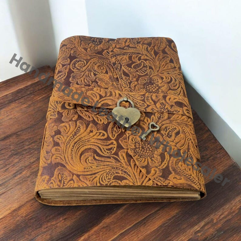 Handmade Leather Travel Journal with Vintage Paper – Spell Book of Shadows Antique Lock Notebook for Writing, Sketching & Memories