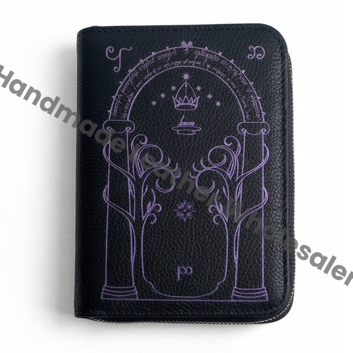 Handmade Leather Wallet with Door of Durin Design | 4 Card Slots | Tolkien Inspired