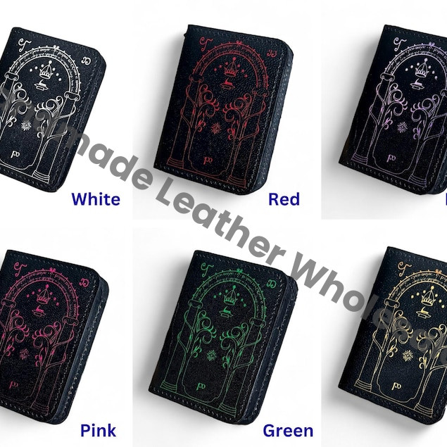 Handmade Leather Wallet with Door of Durin Design | 4 Card Slots | Tolkien Inspired