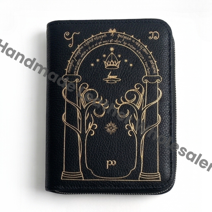 Handmade Leather Wallet with Door of Durin Design | 4 Card Slots | Tolkien Inspired