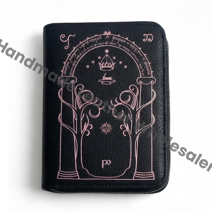 Handmade Leather Wallet with Door of Durin Design | 4 Card Slots | Tolkien Inspired