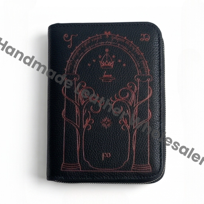 Handmade Leather Wallet with Door of Durin Design | 4 Card Slots | Tolkien Inspired