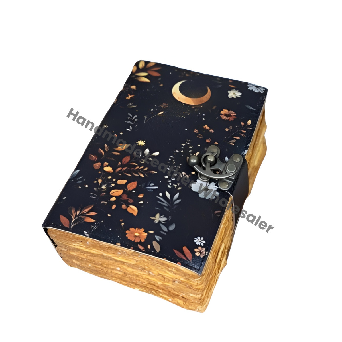 Handmade Moon & Floral Leather Journal | Vintage Witchy Notebook | Lunar Spell Book | Boho Gift for Her | Christmas Gift | Celestial Diary