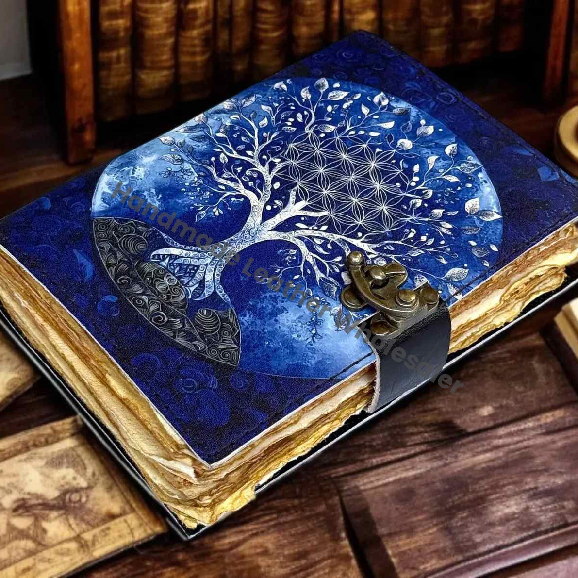 Handmade Moon Tree Leather Grimoire Journal Wiccan Book of Shadows Witchcraft Spell book & Wiccan Pagan Gothic Occult
