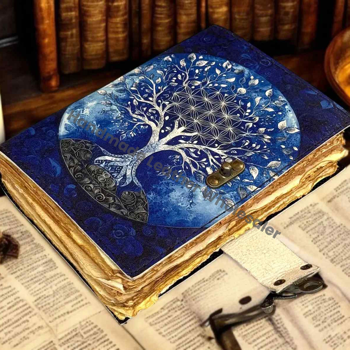 Handmade Moon Tree Leather Grimoire Journal Wiccan Book of Shadows Witchcraft Spell book & Wiccan Pagan Gothic Occult