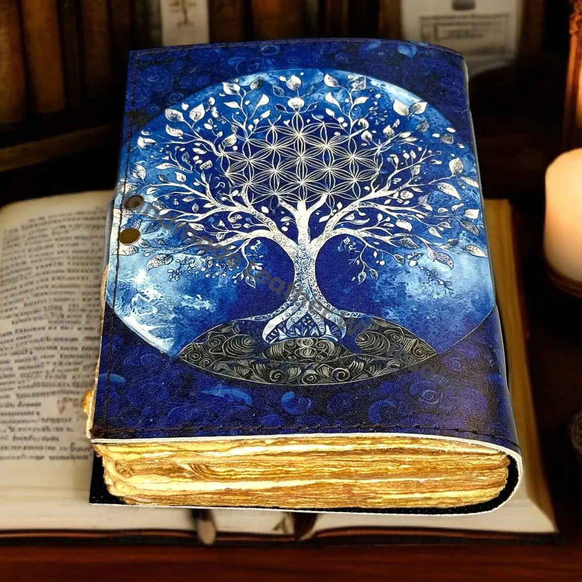 Handmade Moon Tree Leather Grimoire Journal Wiccan Book of Shadows Witchcraft Spell book & Wiccan Pagan Gothic Occult