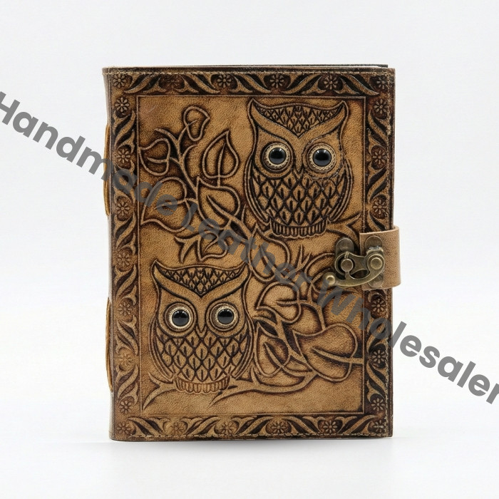 Handmade Owl Embossed Leather Journal, Book of Shadows