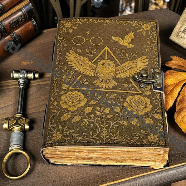 Handmade Owl Leather Grimoire – Blank Book of Shadows, Witchy Journal