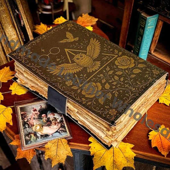 Handmade Owl Leather Grimoire – Blank Book of Shadows, Witchy Journal