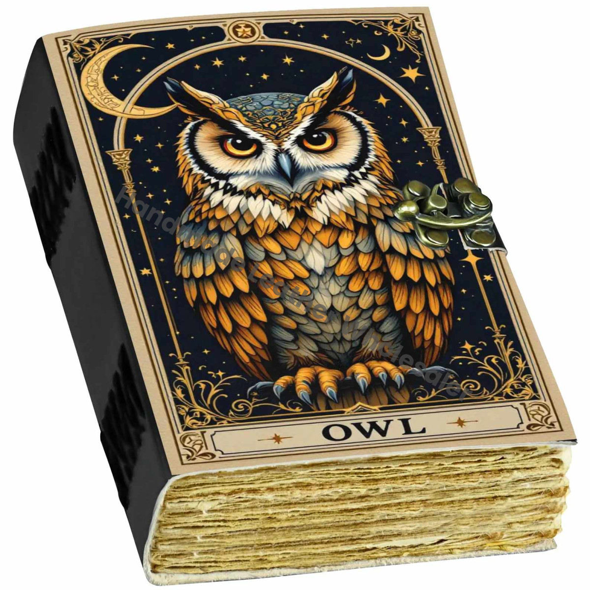 Handmade Owl Leather Grimoire: Witchy Book of Shadows, Blank Journal