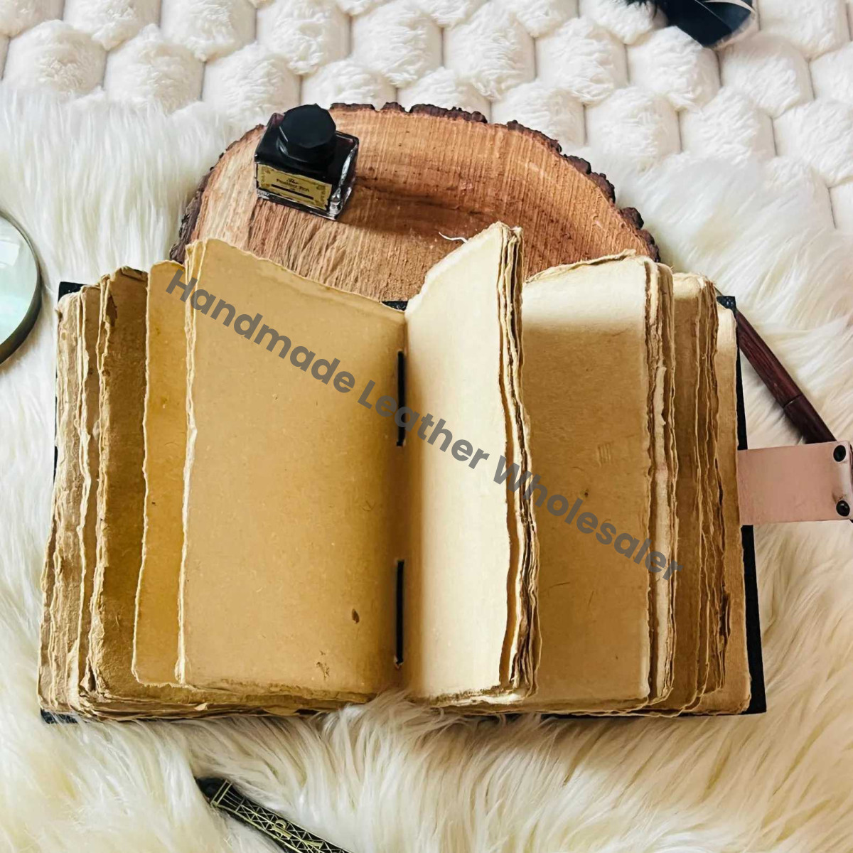 Handmade Owl Leather Grimoire: Witchy Book of Shadows, Blank Journal