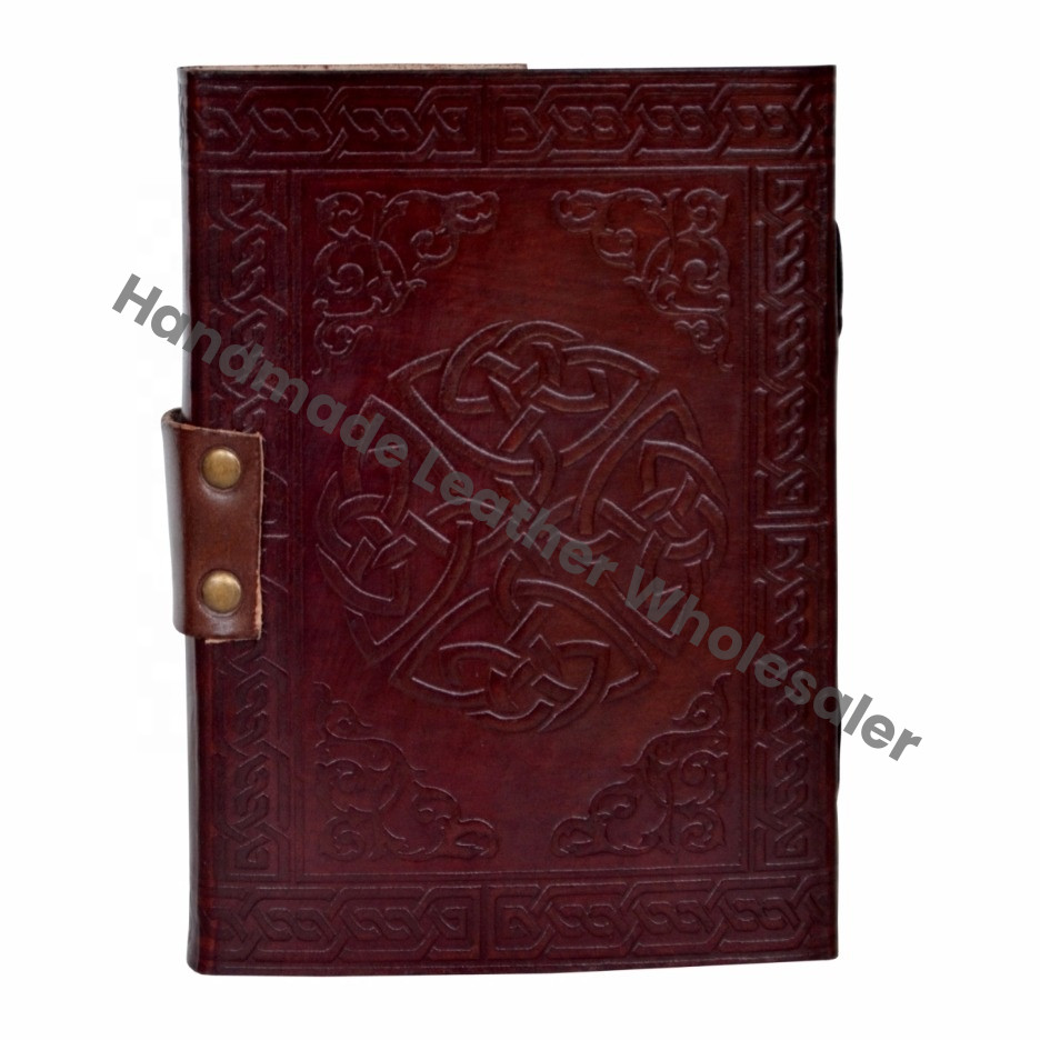 Handmade Paper Brown Leather Hardcover Journal New Celtic Dream Catcher Embossed Celtic Grimoire Bound Vintage Cotton Gift