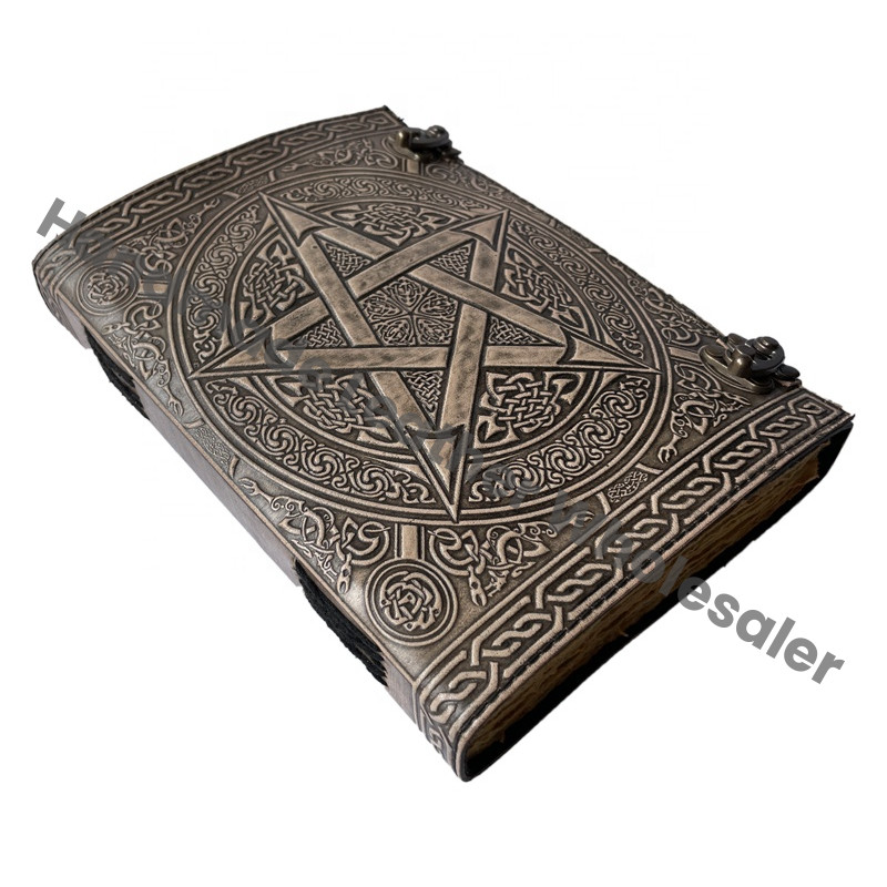 Handmade Pentagram Personal Organizer Leather Journal with Thermal Binding Gift Option-Antique Style Celtic Notebook