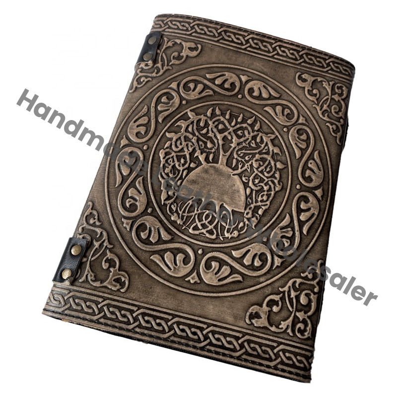 Handmade Pentagram Personal Organizer Leather Journal with Thermal Binding Gift Option-Antique Style Celtic Notebook