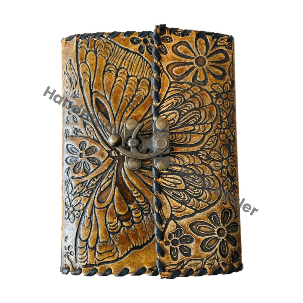 Handmade Personal Organizer Butterfly Leather Hardcover Gift Notebook Custom Logo-Office Journal Writing Diary Recyclable Paper
