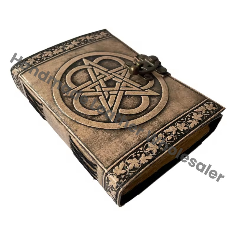 Handmade Personal Organizer Leather Hardcover Journal with Celtic Antique Design Custom Logo Option Gift for Office/School Use