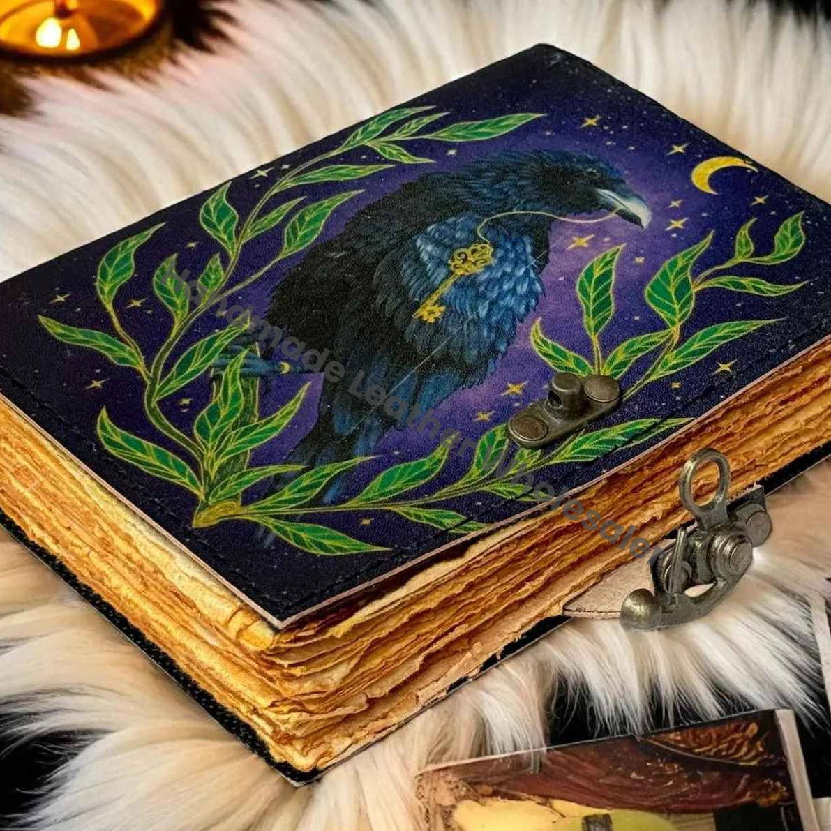 Handmade Raven Leather Journal, Gothic Book of Shadows, Witchy Grimoire