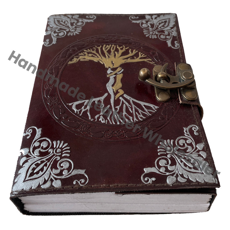 Handmade Recyclable Deckle Edge Paper Mother Earth Leather Journal Address Book Tree Life Antique Embossed Bound Daily Gift