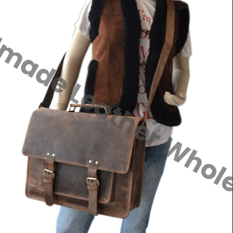 Handmade Retro Soft Leather Unique New Design Vintage Crazy Horse Leather Durable Sling Bag Handbag Office Bag