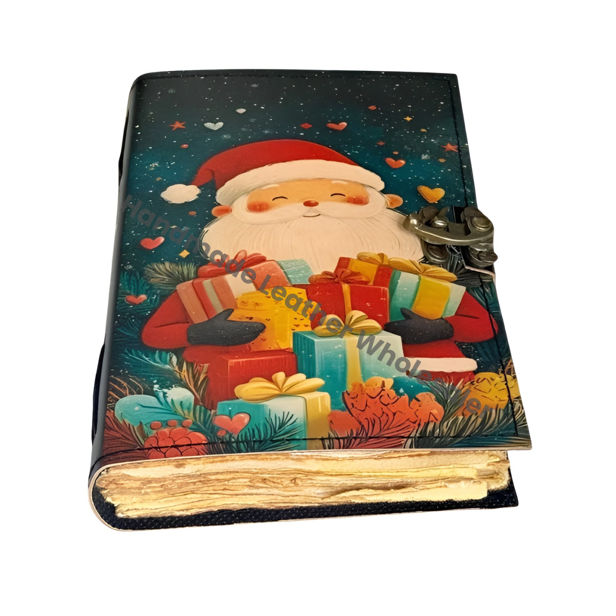 Handmade Santa Claus Christmas Journal | Vintage Metal Clasp Notebook