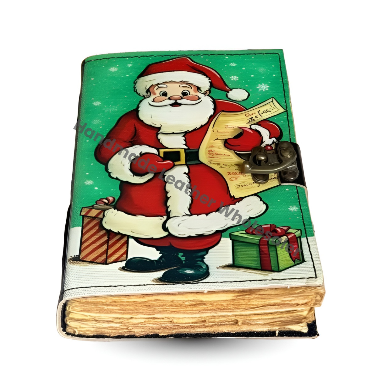 Handmade Santa Claus Journal | Vintage Christmas Notebook with Antique Lock