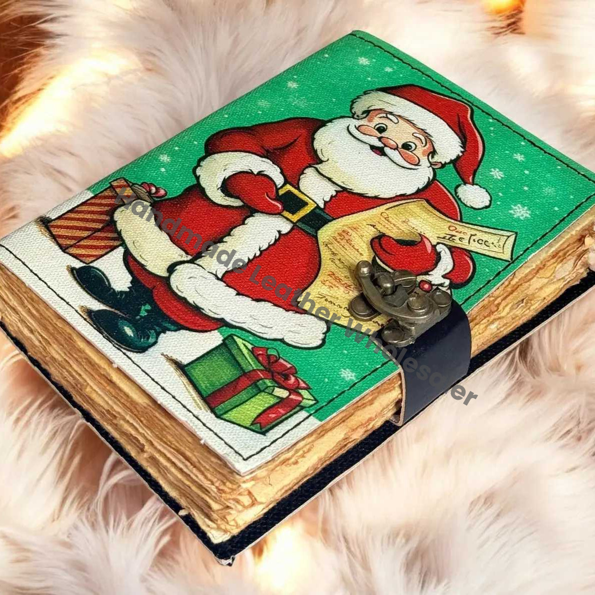 Handmade Santa Claus Journal | Vintage Christmas Notebook with Antique Lock