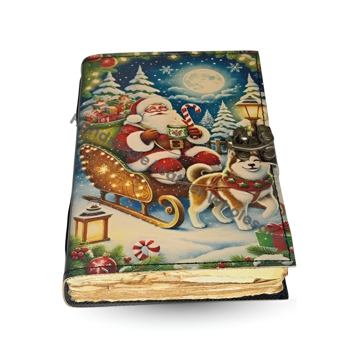 Handmade Santa Sleigh Journal | Vintage Christmas Diary, Writing Diary Book of Shadows Vintage Witchcraft Spell book