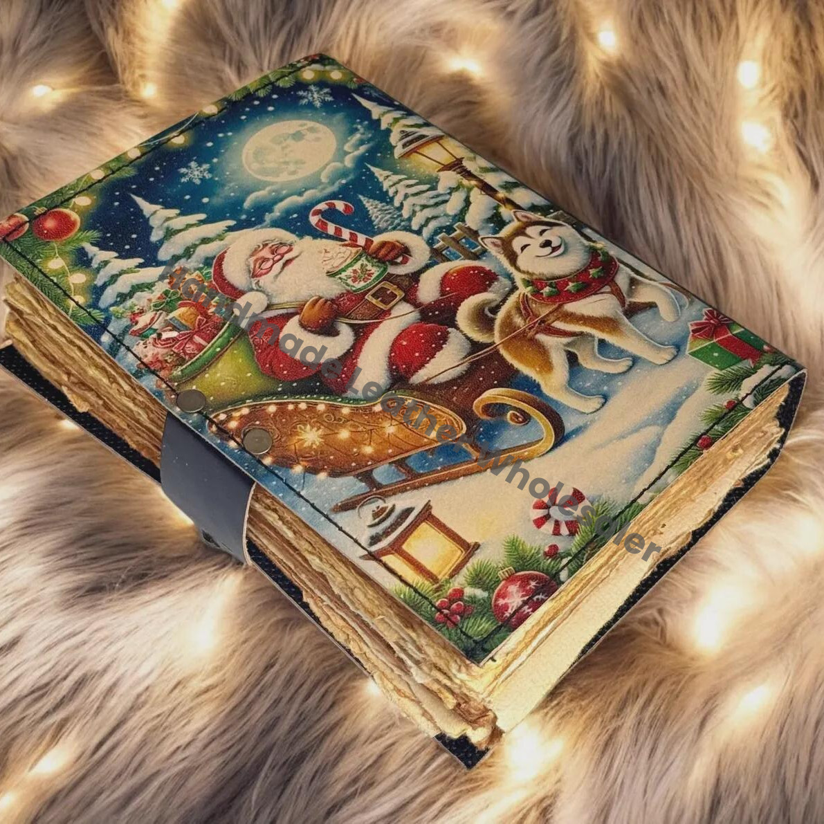 Handmade Santa Sleigh Journal | Vintage Christmas Diary, Writing Diary Book of Shadows Vintage Witchcraft Spell book