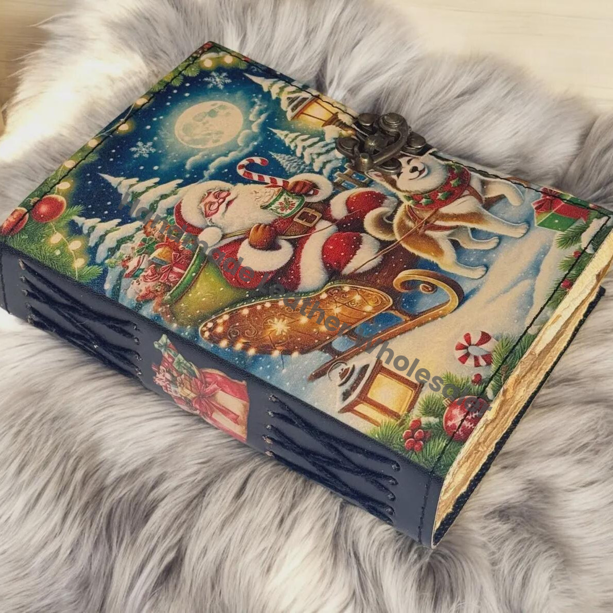 Handmade Santa Sleigh Journal | Vintage Christmas Diary, Writing Diary Book of Shadows Vintage Witchcraft Spell book