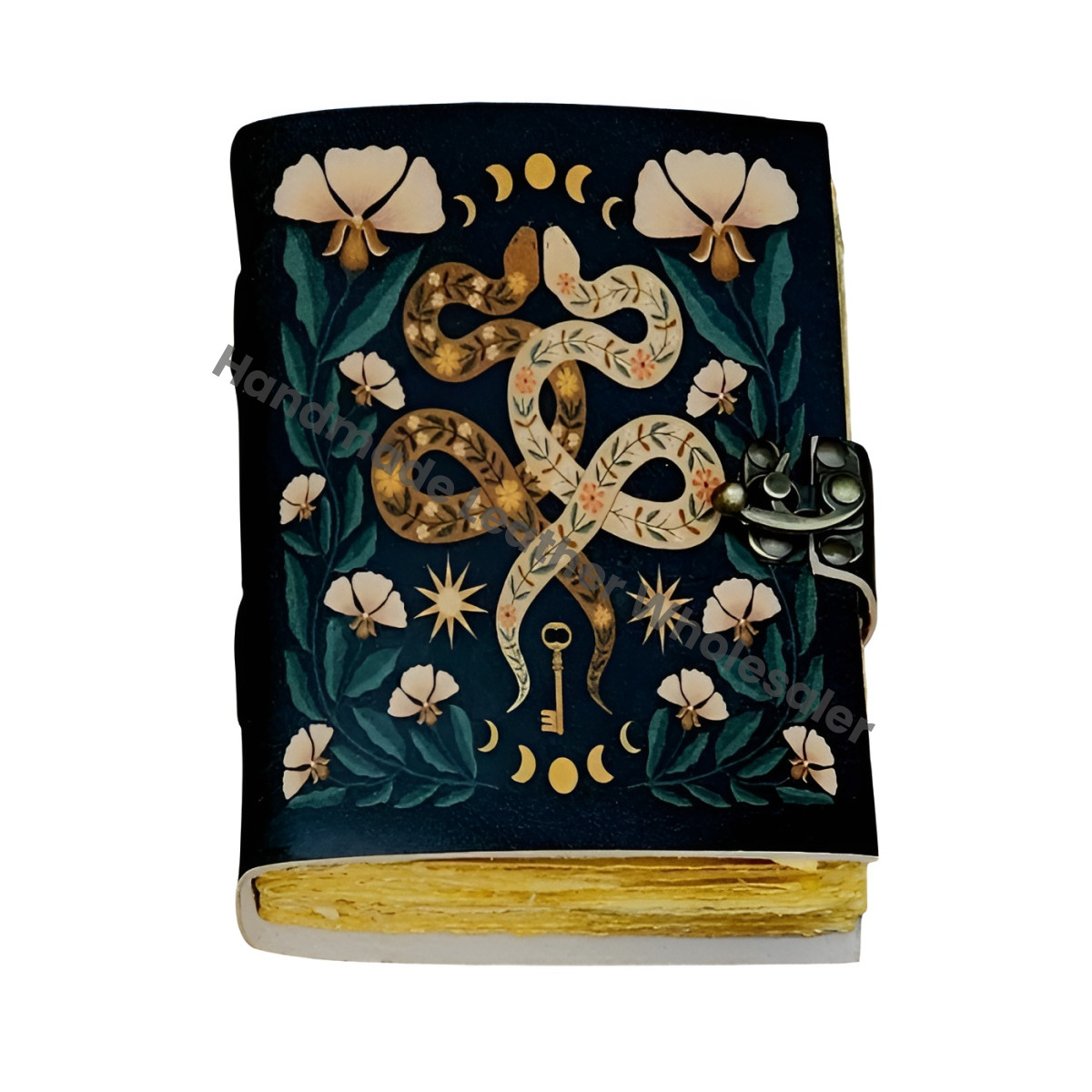 Handmade Serpentine Leather Grimoire Book of Shadows with Lock Witchcraft Journal Spell Book Wiccan Notebook