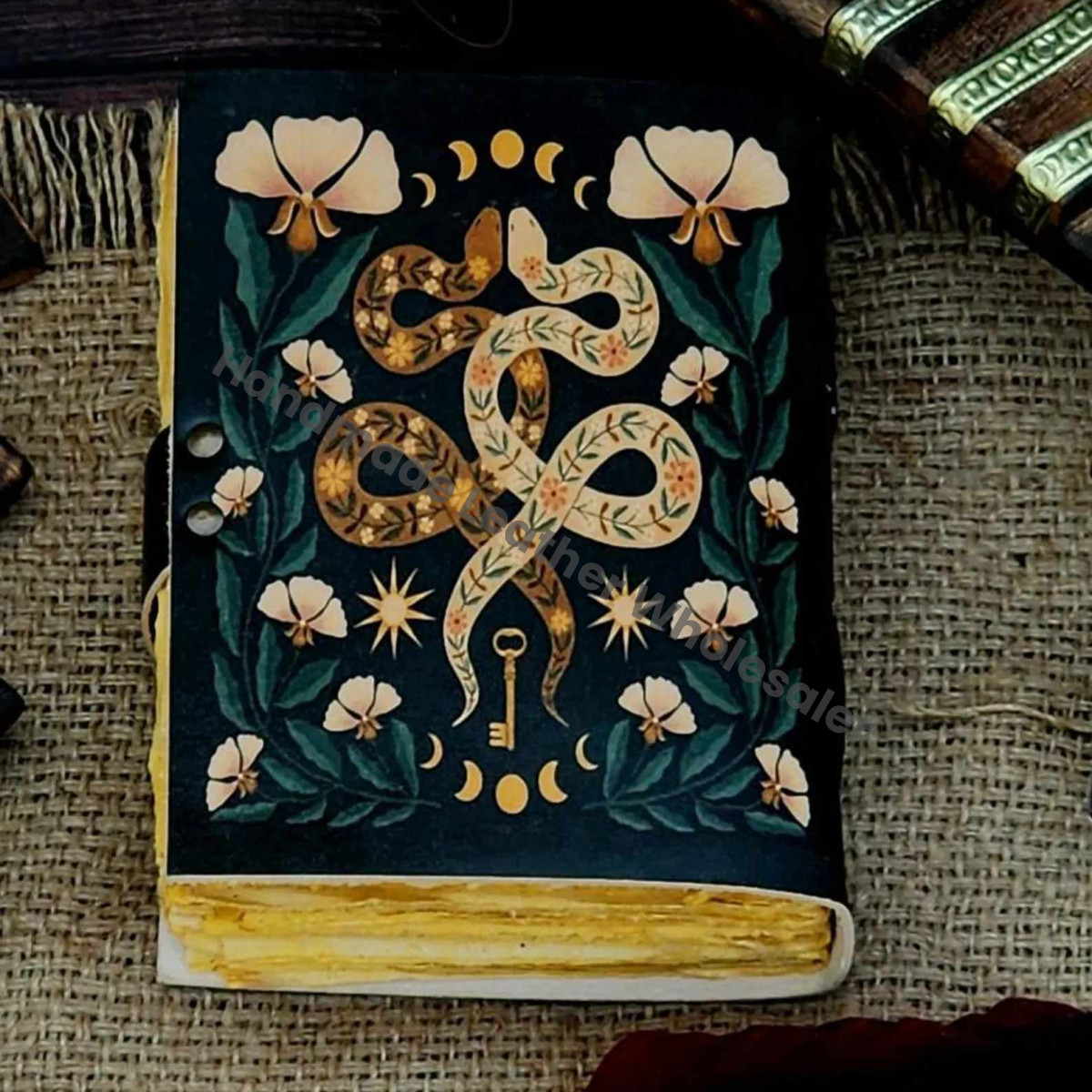 Handmade Serpentine Leather Grimoire Book of Shadows with Lock Witchcraft Journal Spell Book Wiccan Notebook