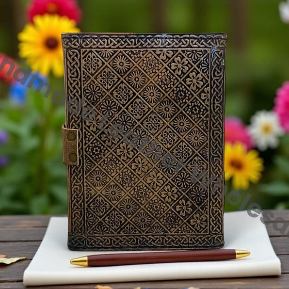 Handmade Seven Chakra Stone Leather Journal – Antique Deckle Edge Paper