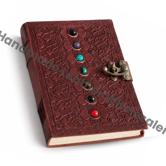 Handmade Seven Stone Leather Journal, Embossed Book of Shadows
