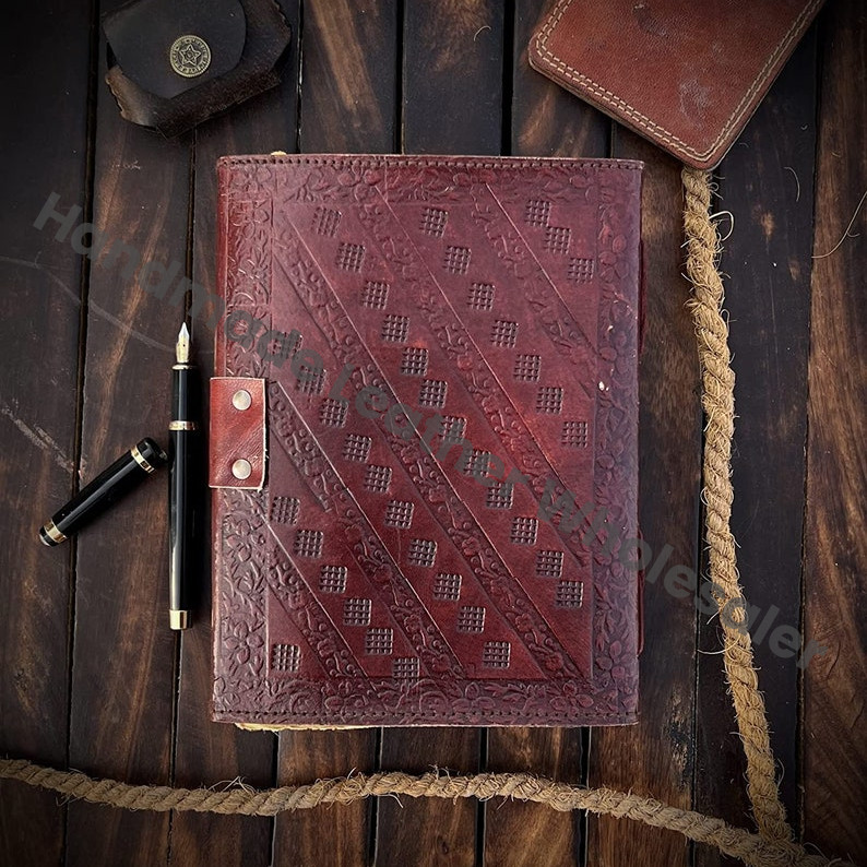 Handmade Seven Stone Leather Journal, Embossed Book of Shadows