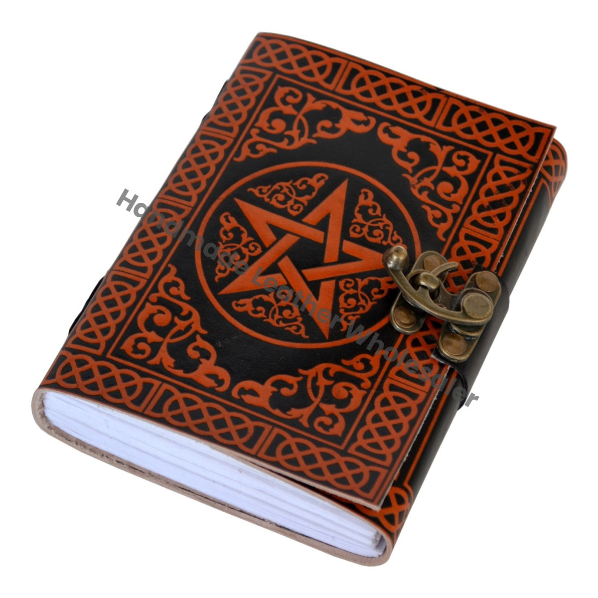 Handmade Sketchbook Notebook Planner Antique Leather Journal Orange Pentagram Design Gift Unisex Album Sketchbook Planner Diary