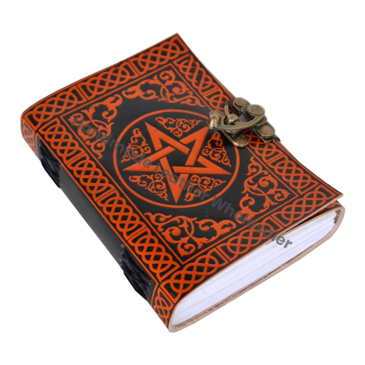 Handmade Sketchbook Notebook Planner Antique Leather Journal Orange Pentagram Design Gift Unisex Album Sketchbook Planner Diary